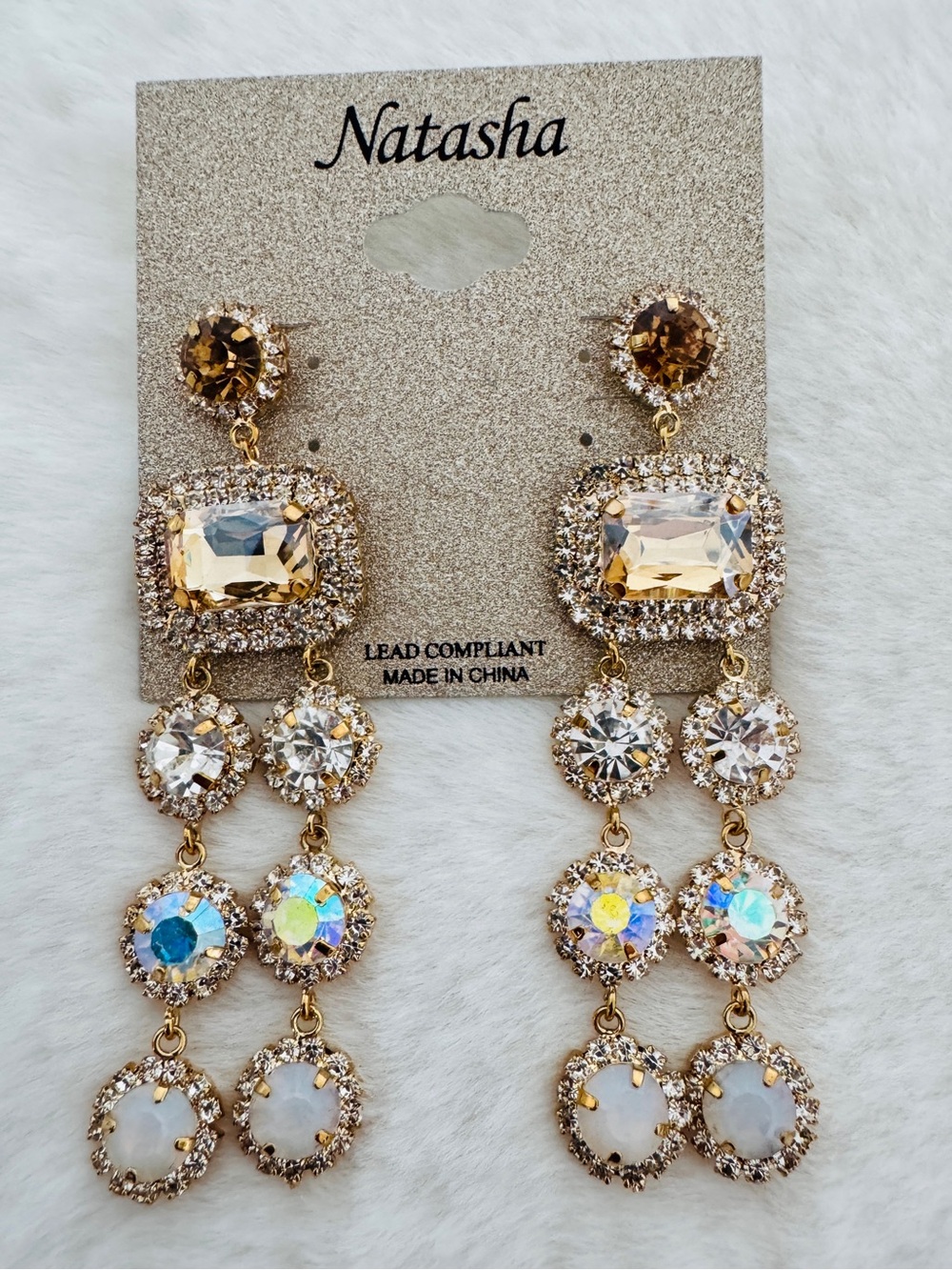Natasha Gold Dangle Crystal Earrings - NWT